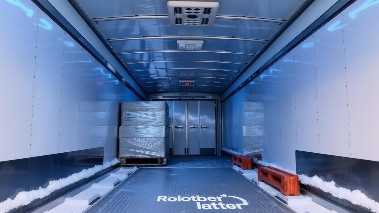 Interior of a refrigerated trailer carrying palletized freight